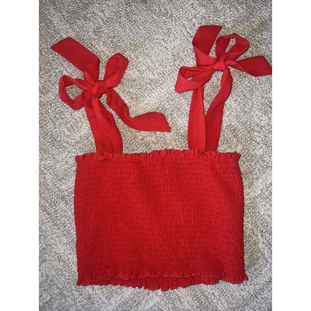 Showpo Smocked Red Crop Top Size 4 Adjustable Tie Straps Lined NWOT